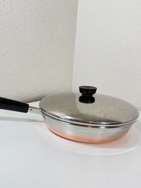 Vintage Revere Ware 9 in -90c Skillet Frying Pan 1801 Copper Clad USA w/ Lid